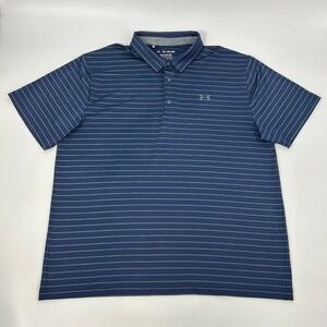 Under Armour The Playoff Polo Shirt Men's 3XL Blue‎ Striped Heatgear Performance